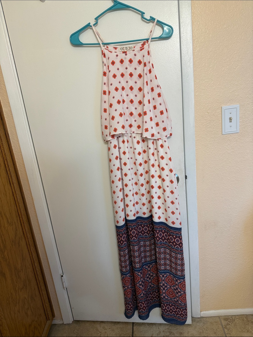 Pink Rose Pink and Red Floral Blouse with Navy Accents